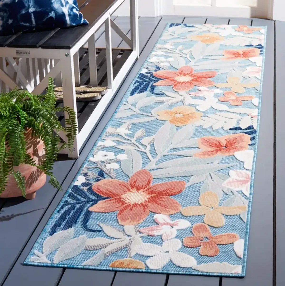 CABANA 454 AQUA  2' x 10' Runner Rug