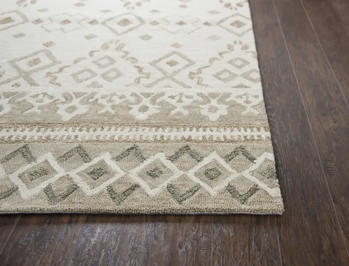 Opulent Natural/Beige Geometric Wool 2'6" x 8' Runner Rug