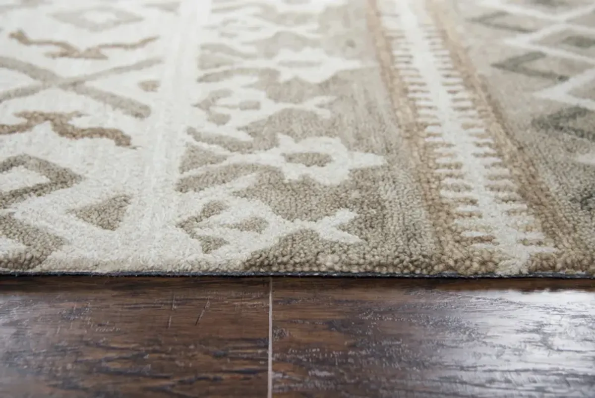 Opulent Natural/Beige Geometric Wool 2'6" x 8' Runner Rug