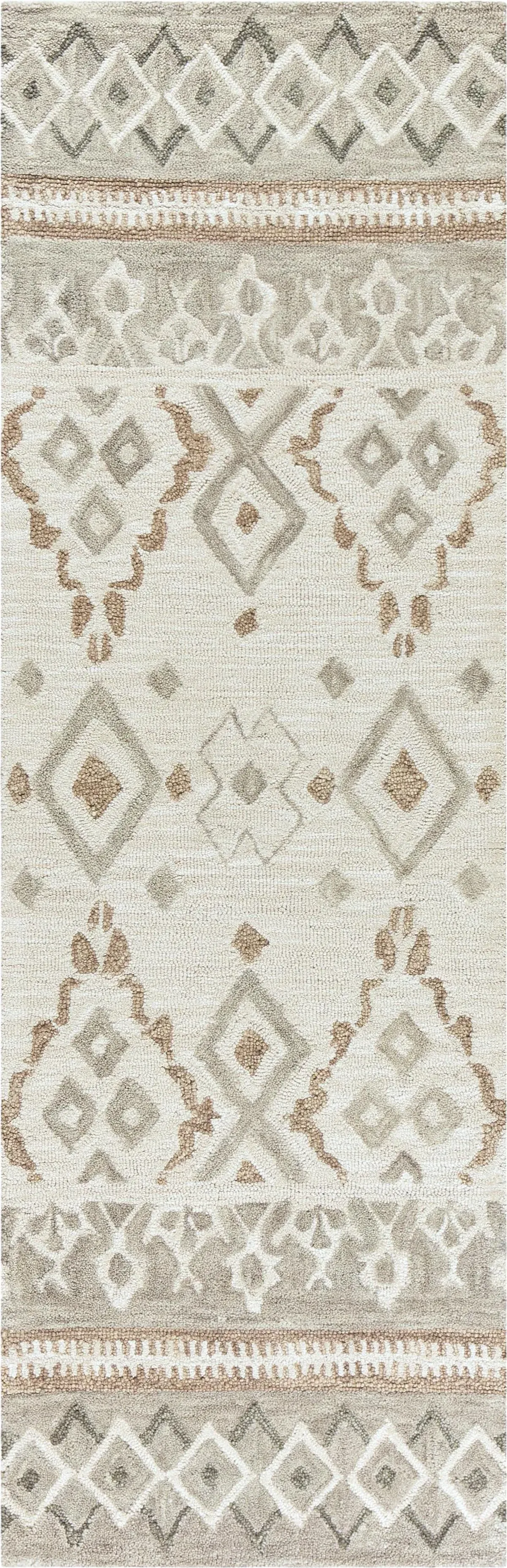 Opulent Natural/Beige Geometric Wool 2'6" x 8' Runner Rug