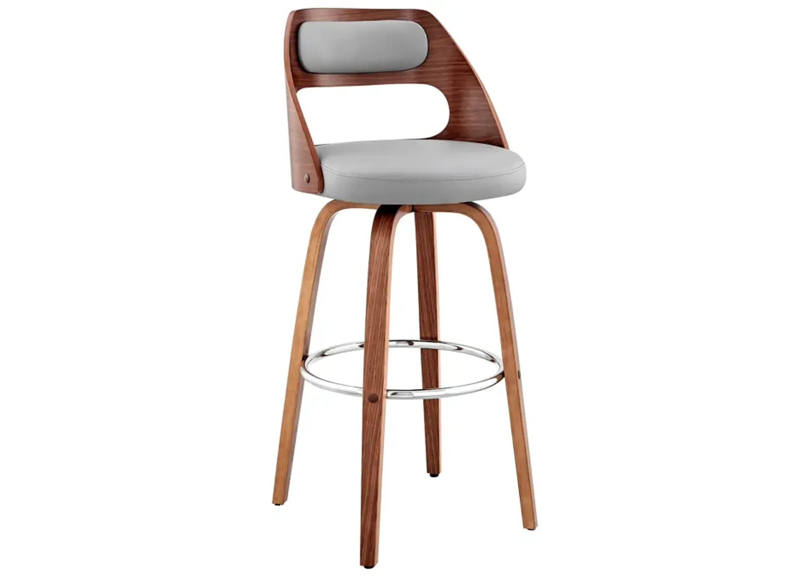 Julius 26" Gray Faux Leather and Walnut Wood Bar Stool