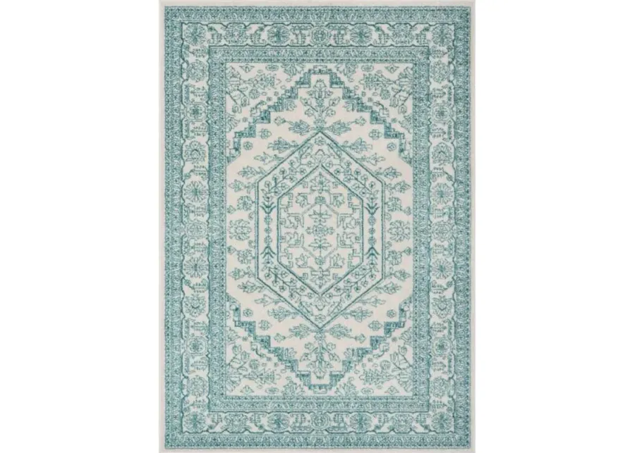 Adirondack Contemporary Ivory / Teal 8' X 10' Powerloomed Rug