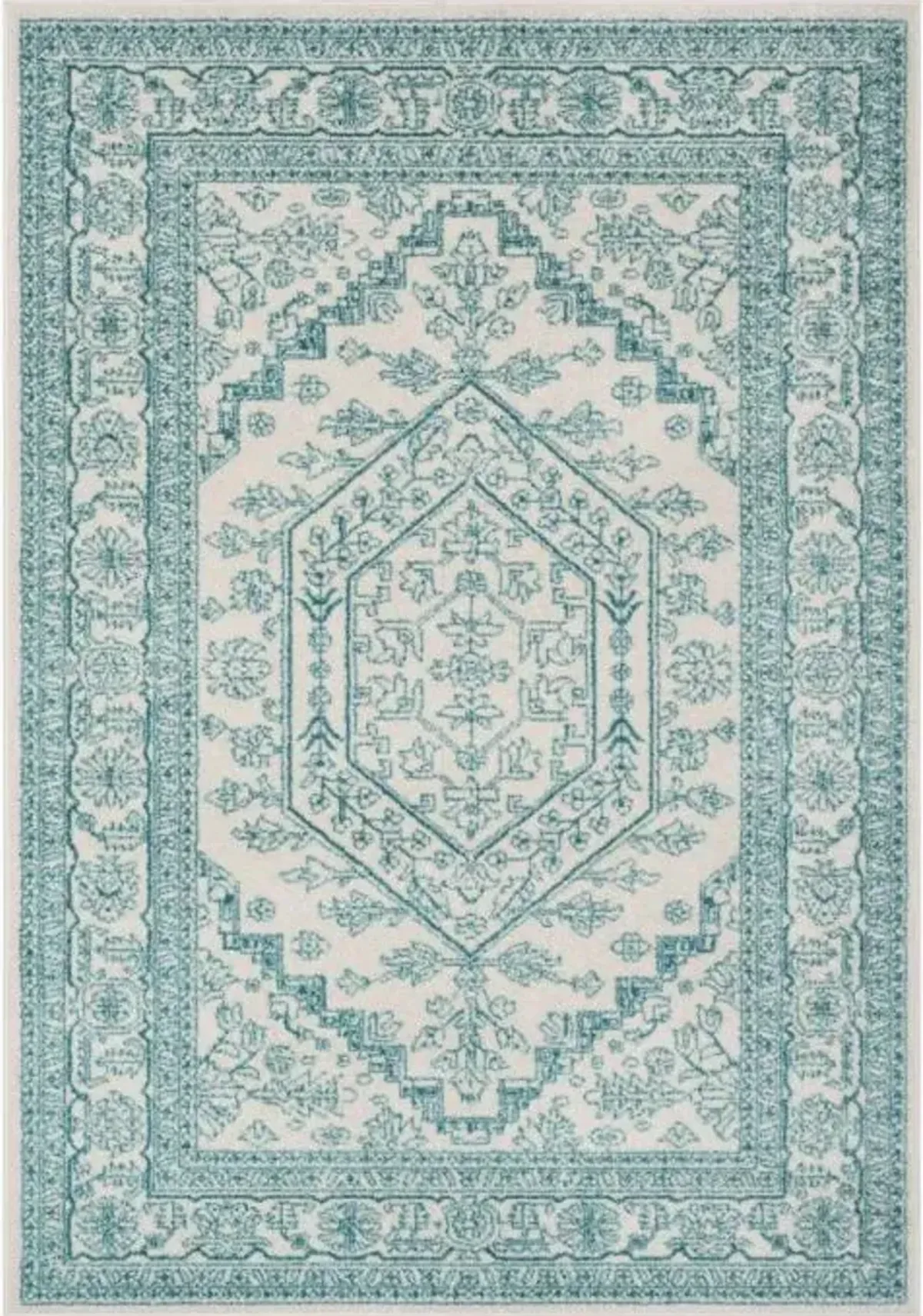 Adirondack Contemporary Ivory / Teal 8' X 10' Powerloomed Rug