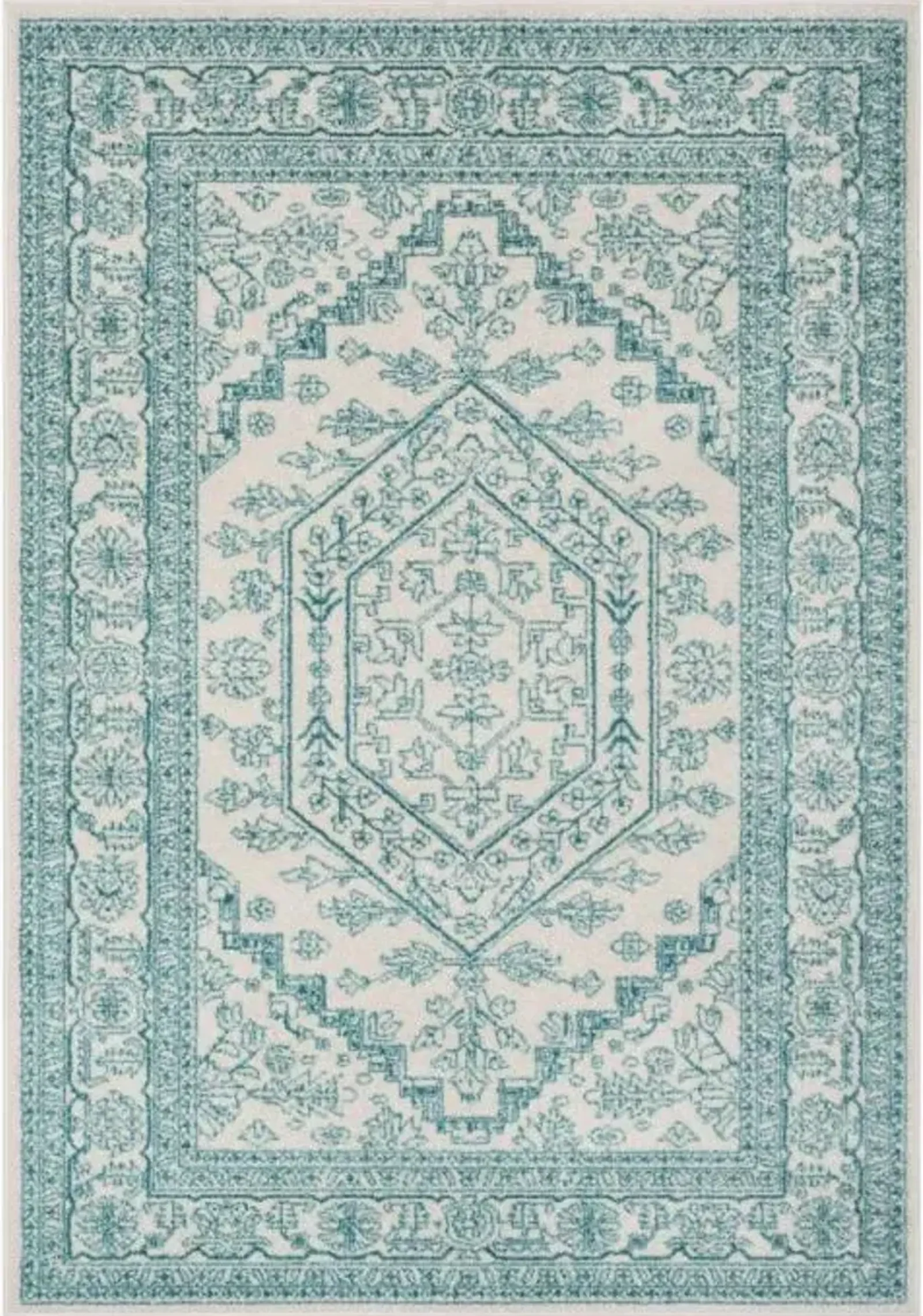 Adirondack Contemporary Ivory / Teal 8' X 10' Powerloomed Rug