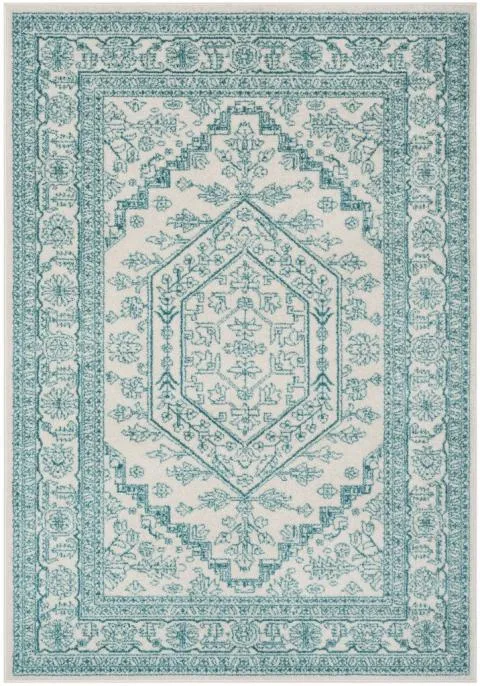 Adirondack Contemporary Ivory / Teal 8' X 10' Powerloomed Rug