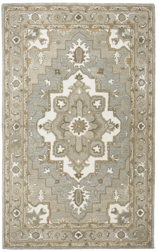 Suffolk Gray/Natural Oriental Medallion Wool 5' x 8' Rectangle Rug