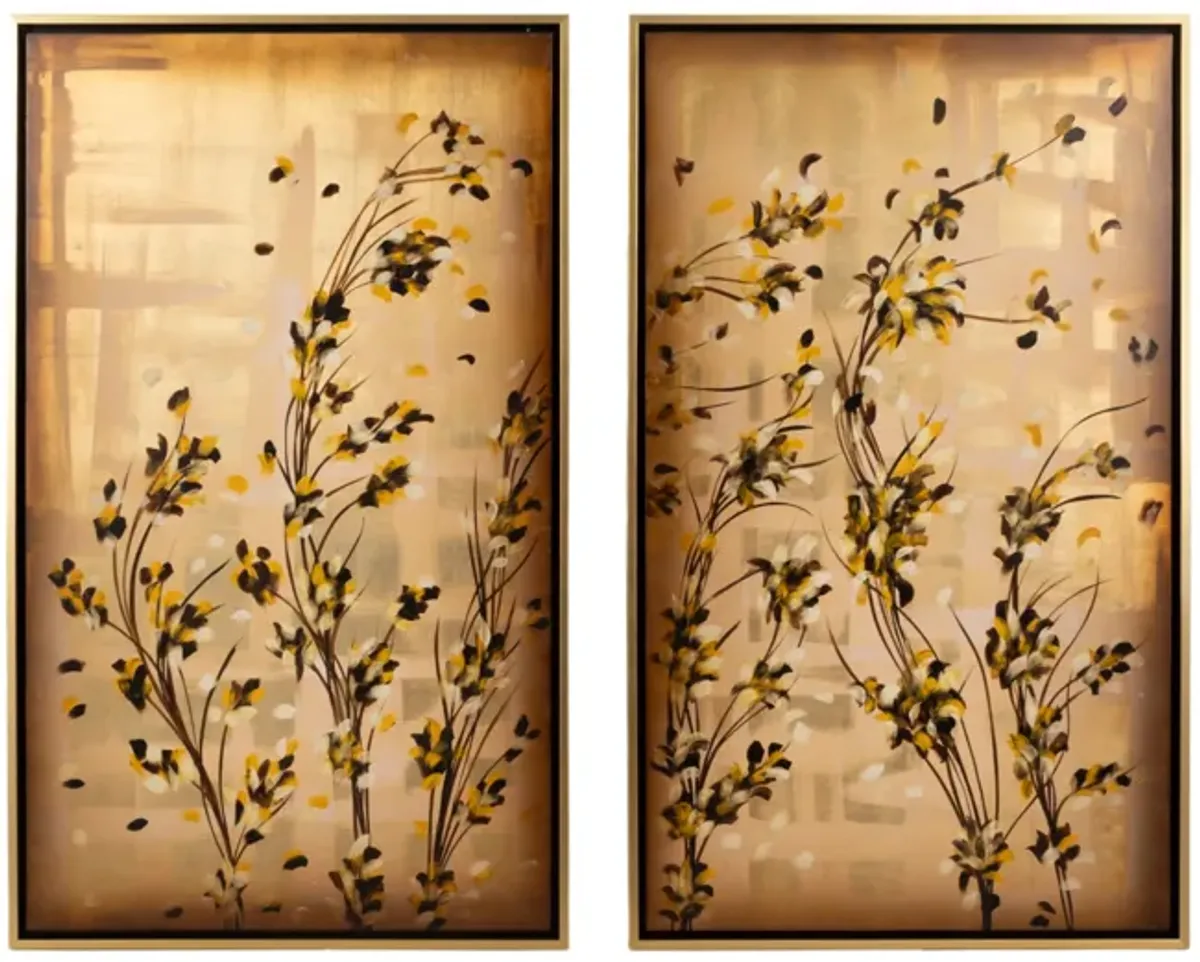 S/2 71x59 Hand Painted Wildflowers, Gold