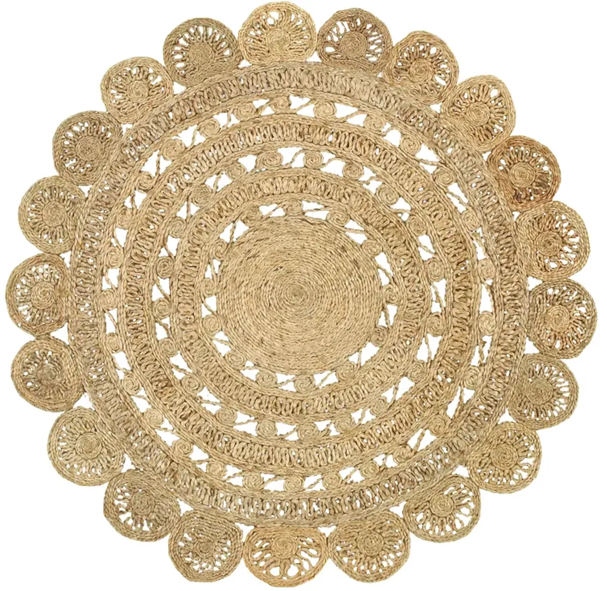 Nature Eclectic Circles Organic Jute Indoor Round Area Rug 4'