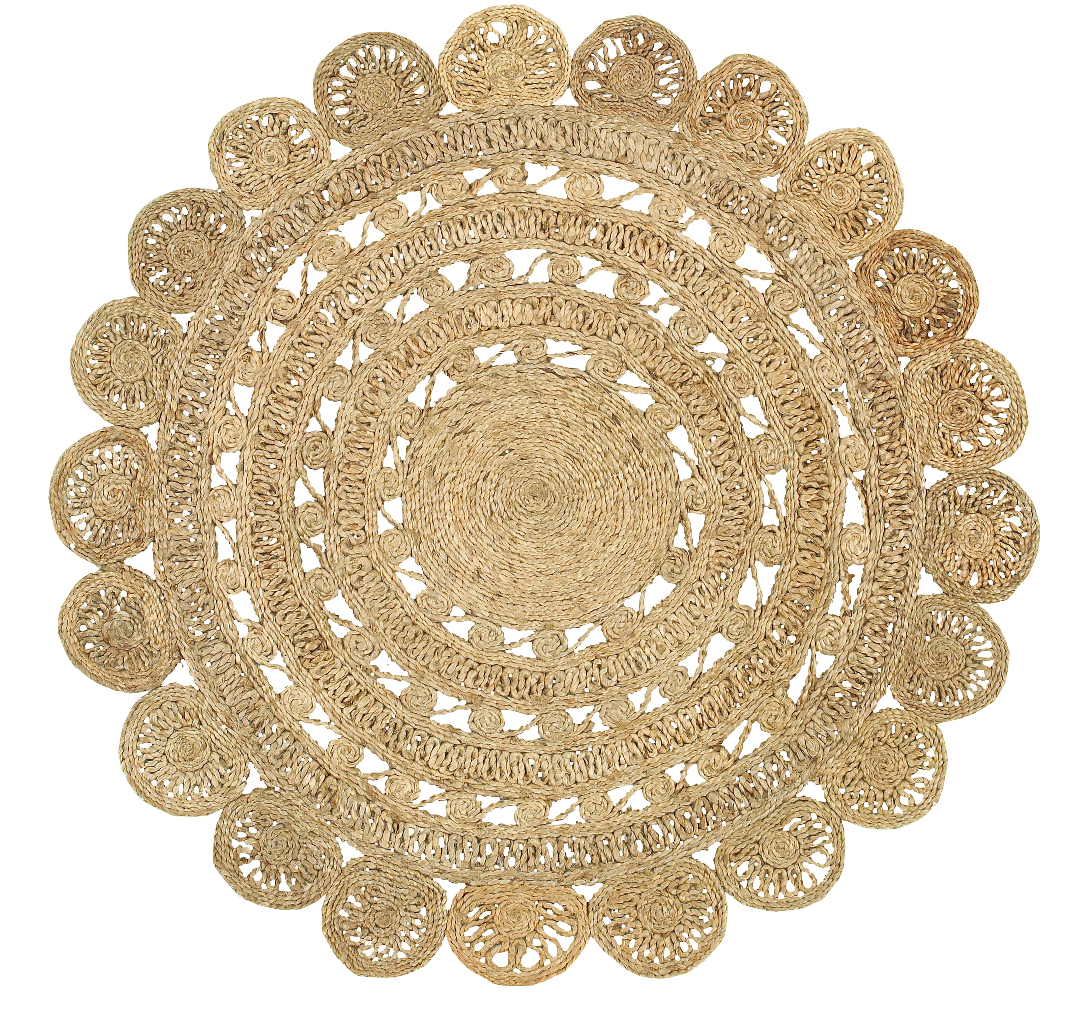 Nature Eclectic Circles Organic Jute Indoor Round Area Rug 4'