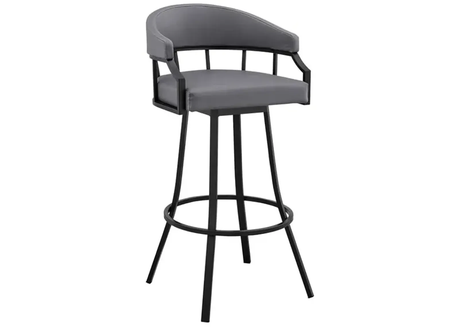 Valerie 26" Swivel Slate Grey Faux Leather and Black Metal Bar Stool