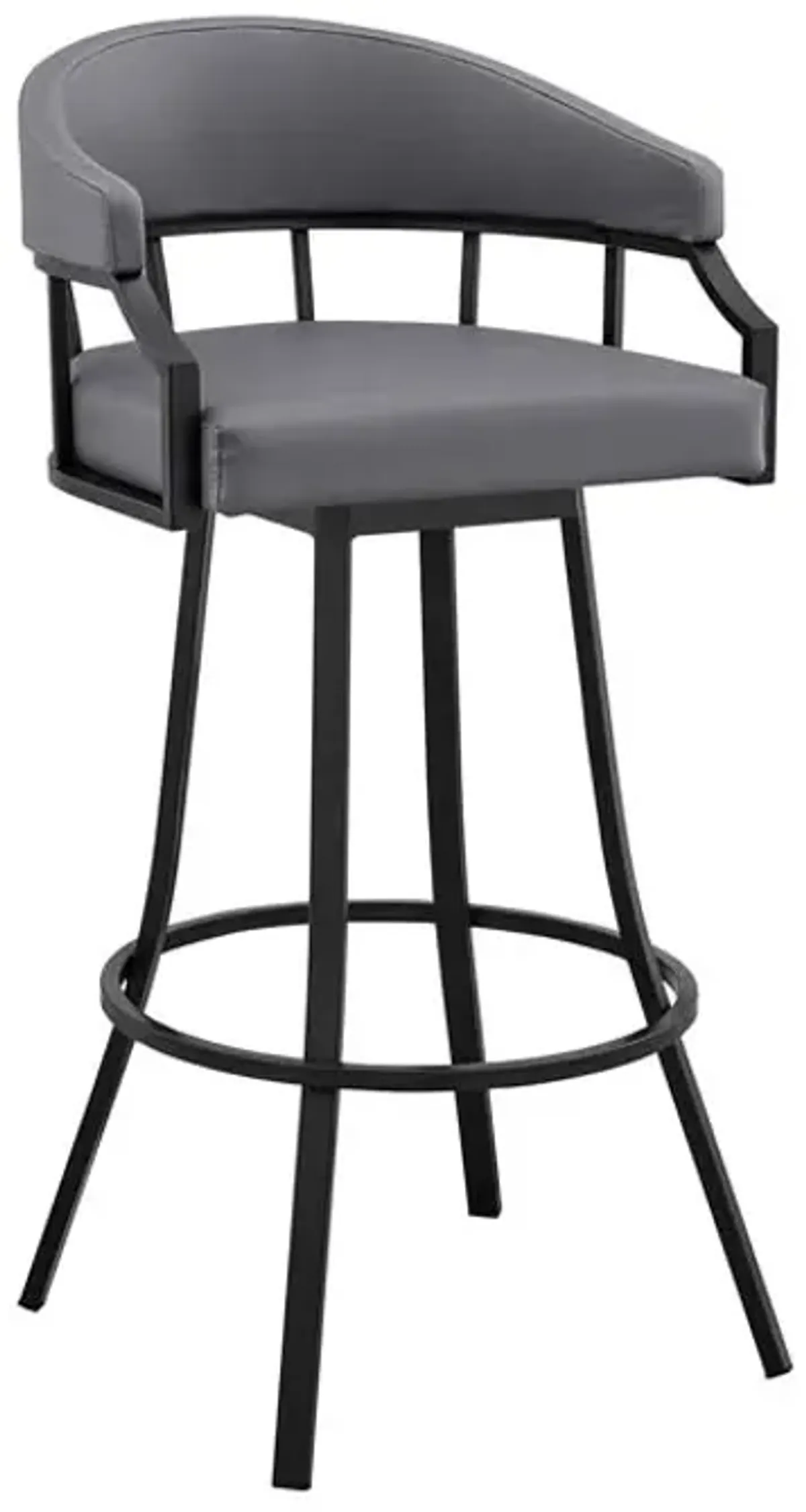 Valerie 26" Swivel Slate Grey Faux Leather and Black Metal Bar Stool