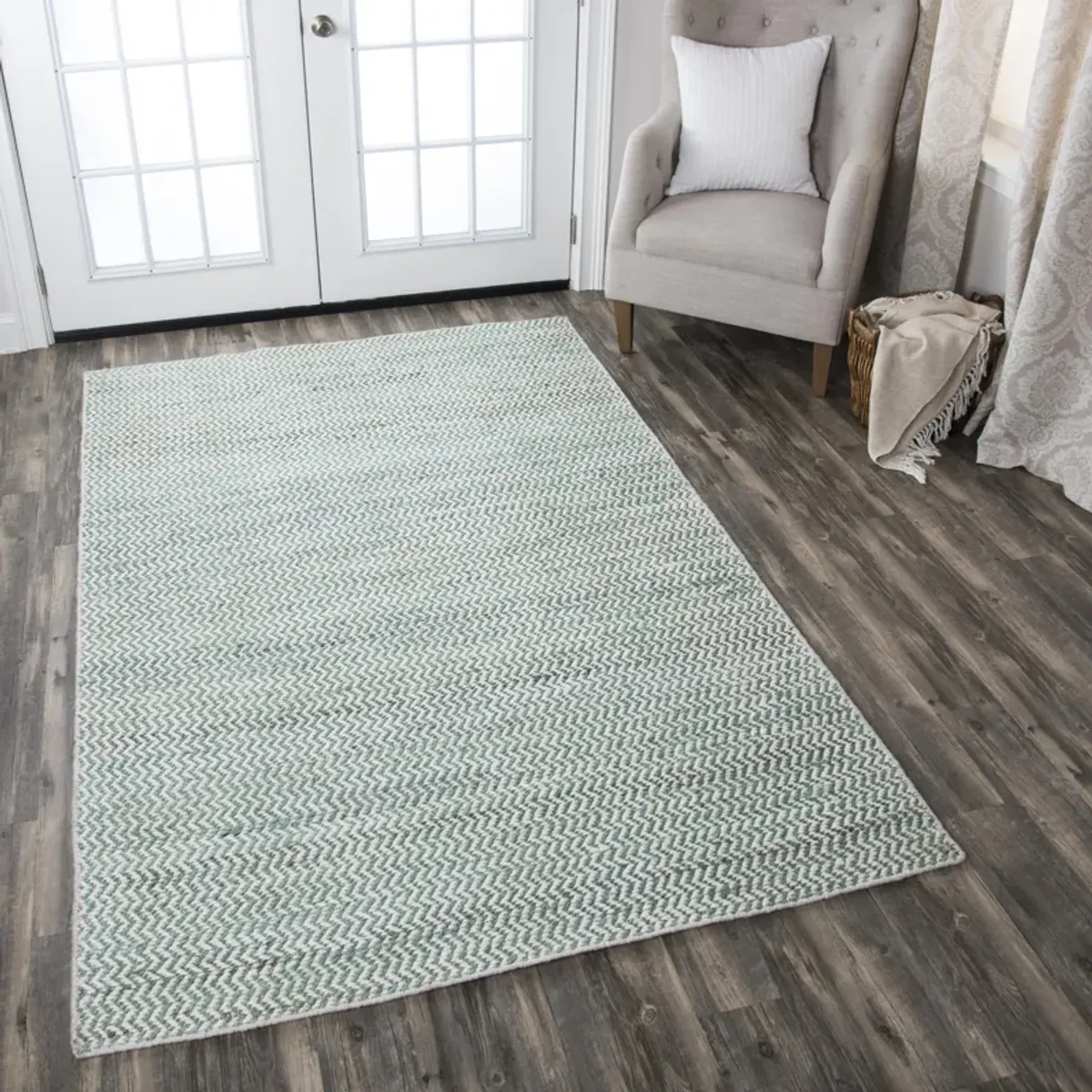 Ellington Turquoise chevron  Jute / Wool  3' x 5' Rectangle Rug