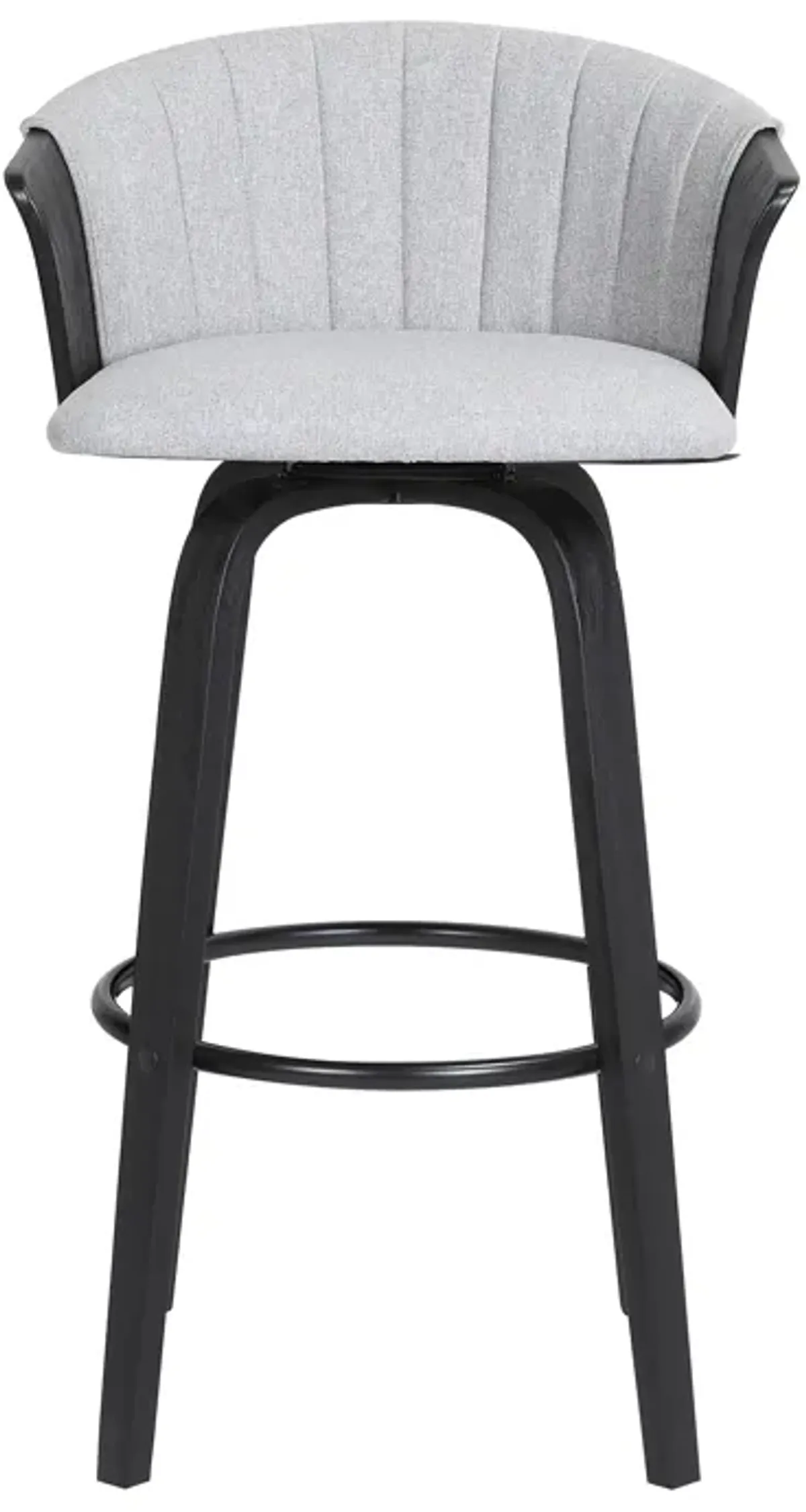 Diana 30" Swivel Black Wood Bar Stool in Light Gray Fabric