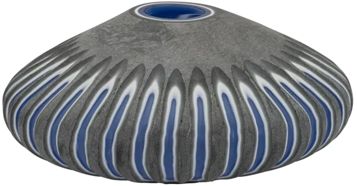 Glass, 7" Ridged Vase, Blue/gray