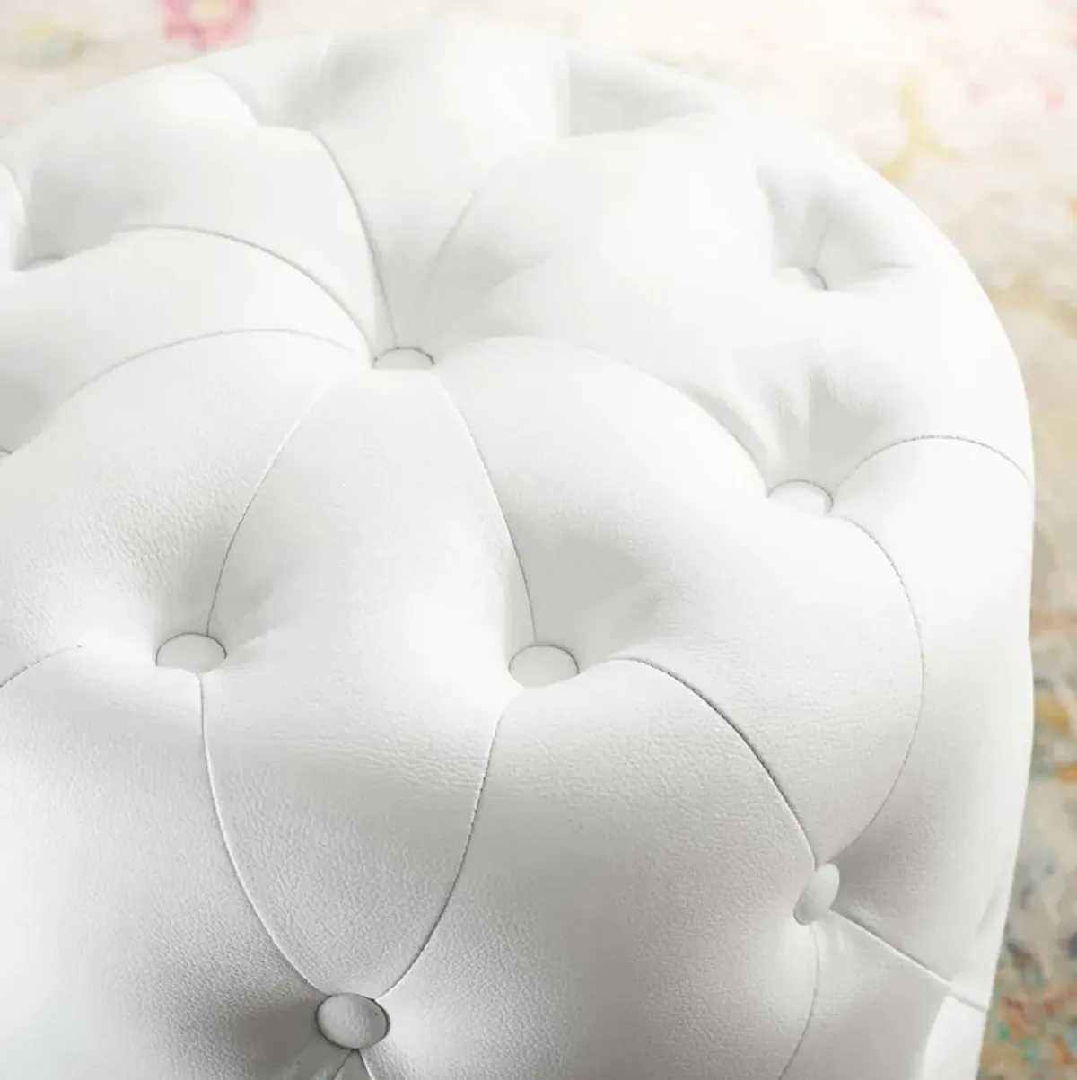 Amour Tufted Button Round Faux Leather Ottoman