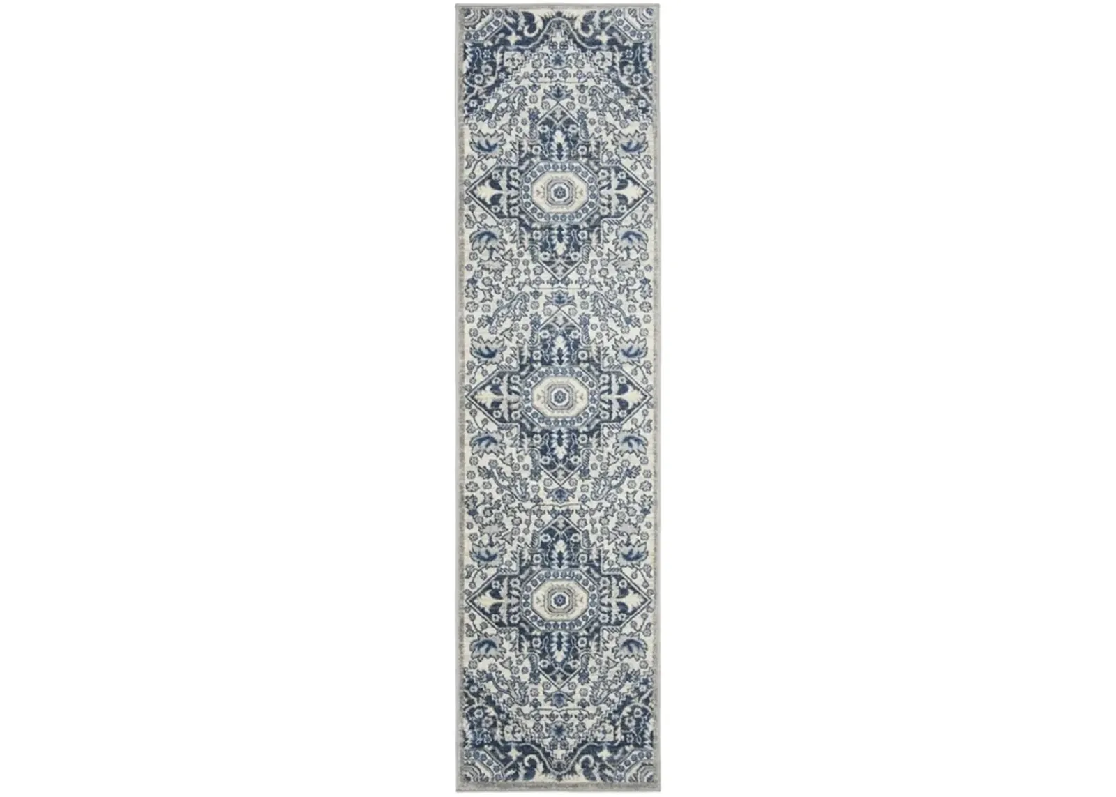 Brentwood 816 Cream / Blue 2' X 6' Runner Powerloomed Rug