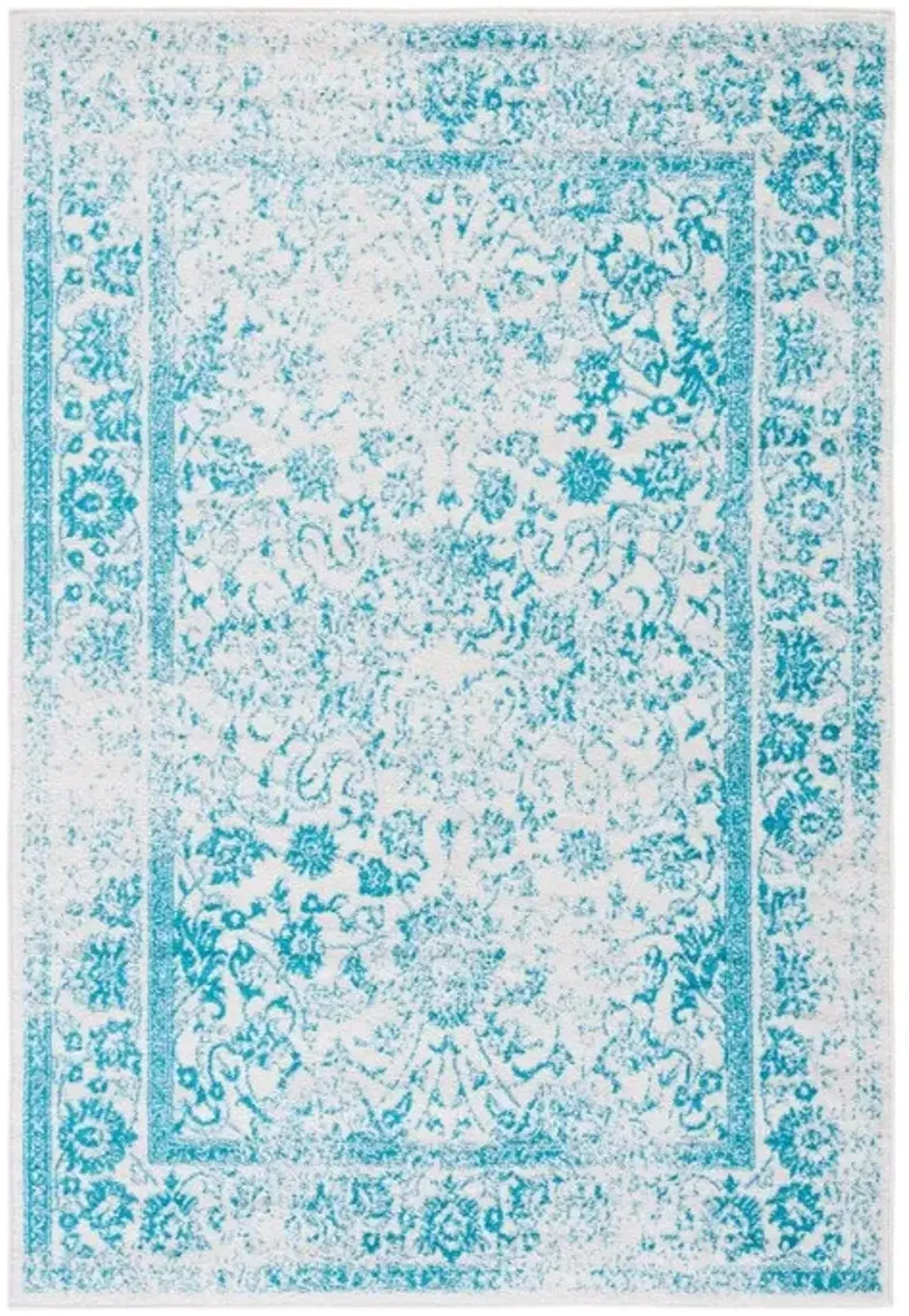 Adirondack Contemporary Ivory / Teal 6' X 9' Powerloomed Rug