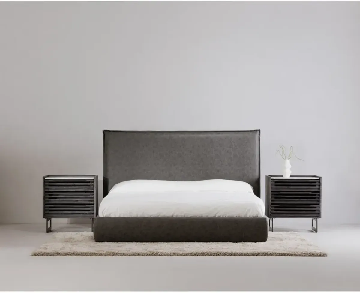 LUZON QUEEN BED SLATE VEGAN LEATHER