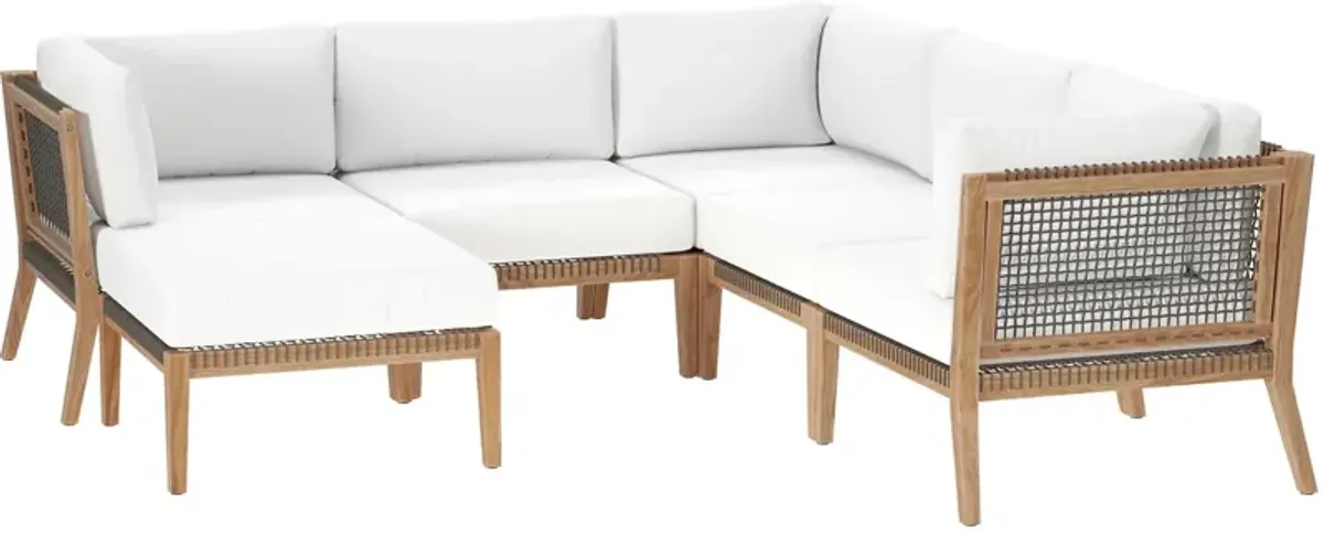 Clearwater Outdoor Patio Teak Wood 6-Piece Sectional Sofa