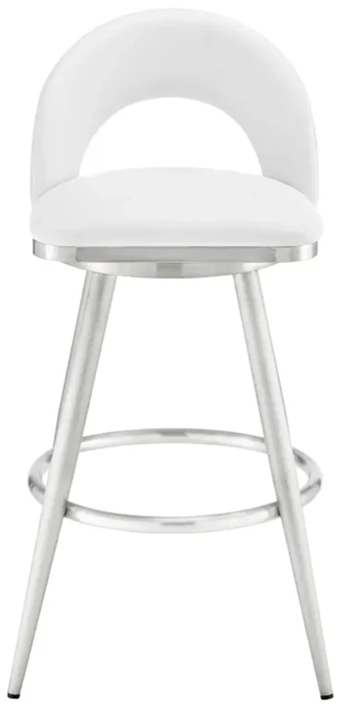 Lottech Swivel Counter Stool in Brushed Stainless Steel with White Faux Leather