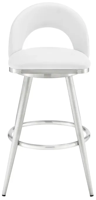 Lottech Swivel Counter Stool in Brushed Stainless Steel with White Faux Leather