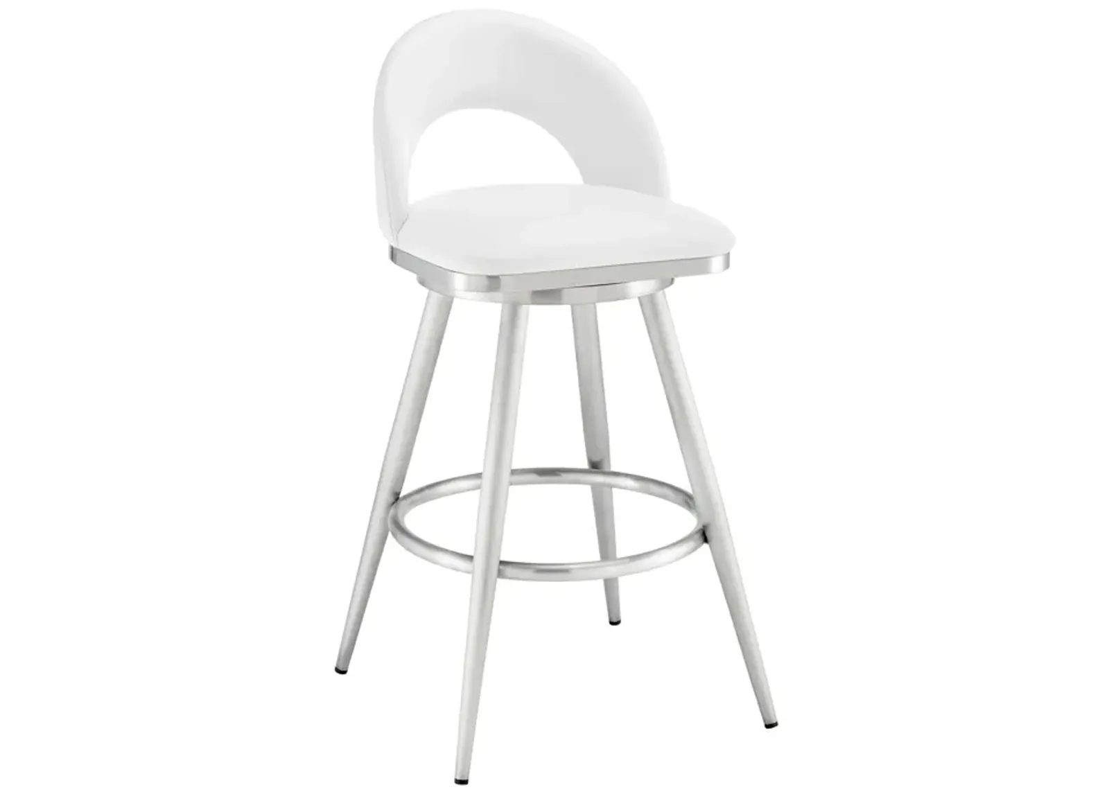 Lottech Swivel Counter Stool in Brushed Stainless Steel with White Faux Leather