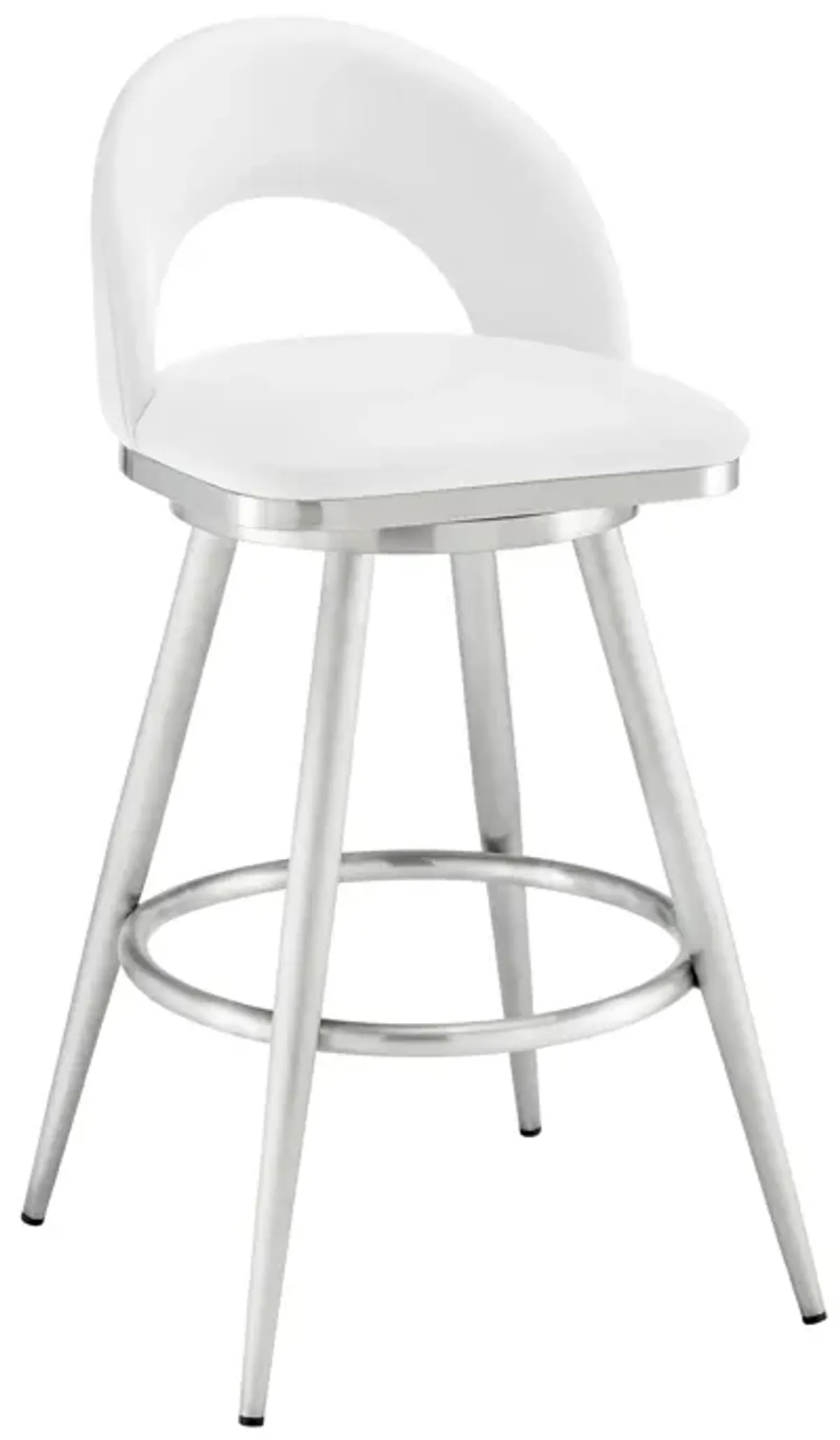 Lottech Swivel Counter Stool in Brushed Stainless Steel with White Faux Leather