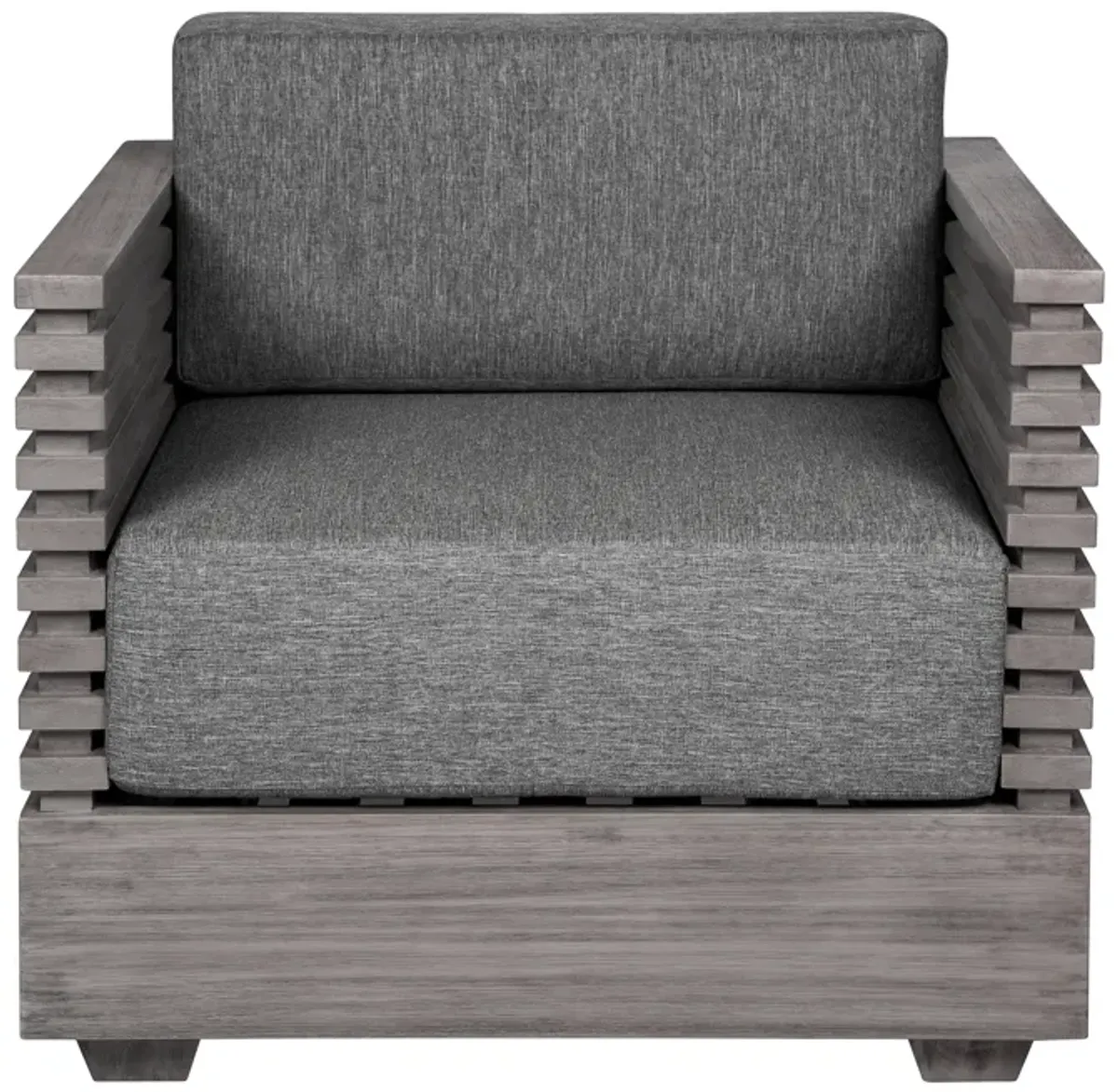 Vivid Outdoor Patio Chair in Gray Eucalyptus Wood with Gray Olefin Cushions