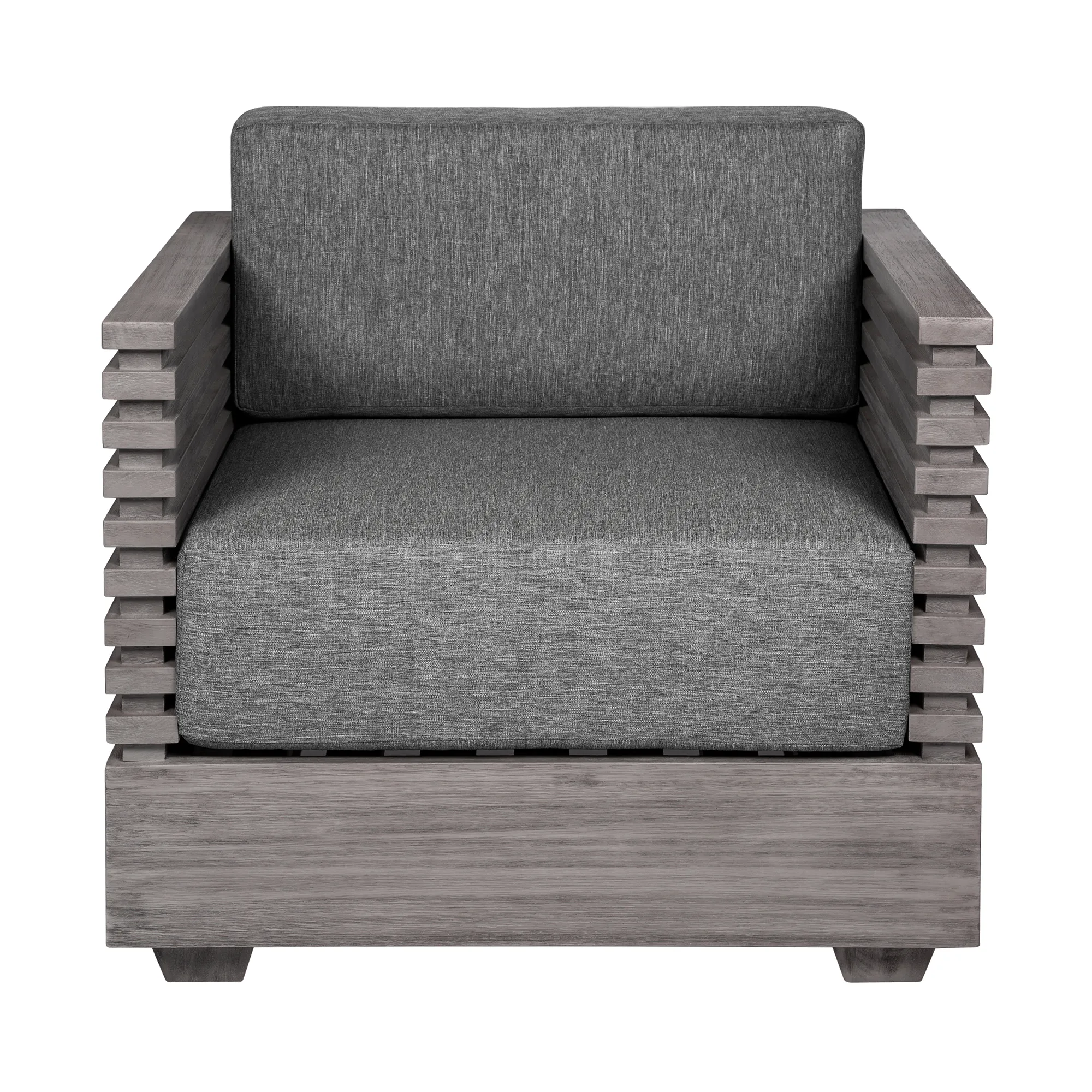 Vivid Outdoor Patio Chair in Gray Eucalyptus Wood with Gray Olefin Cushions