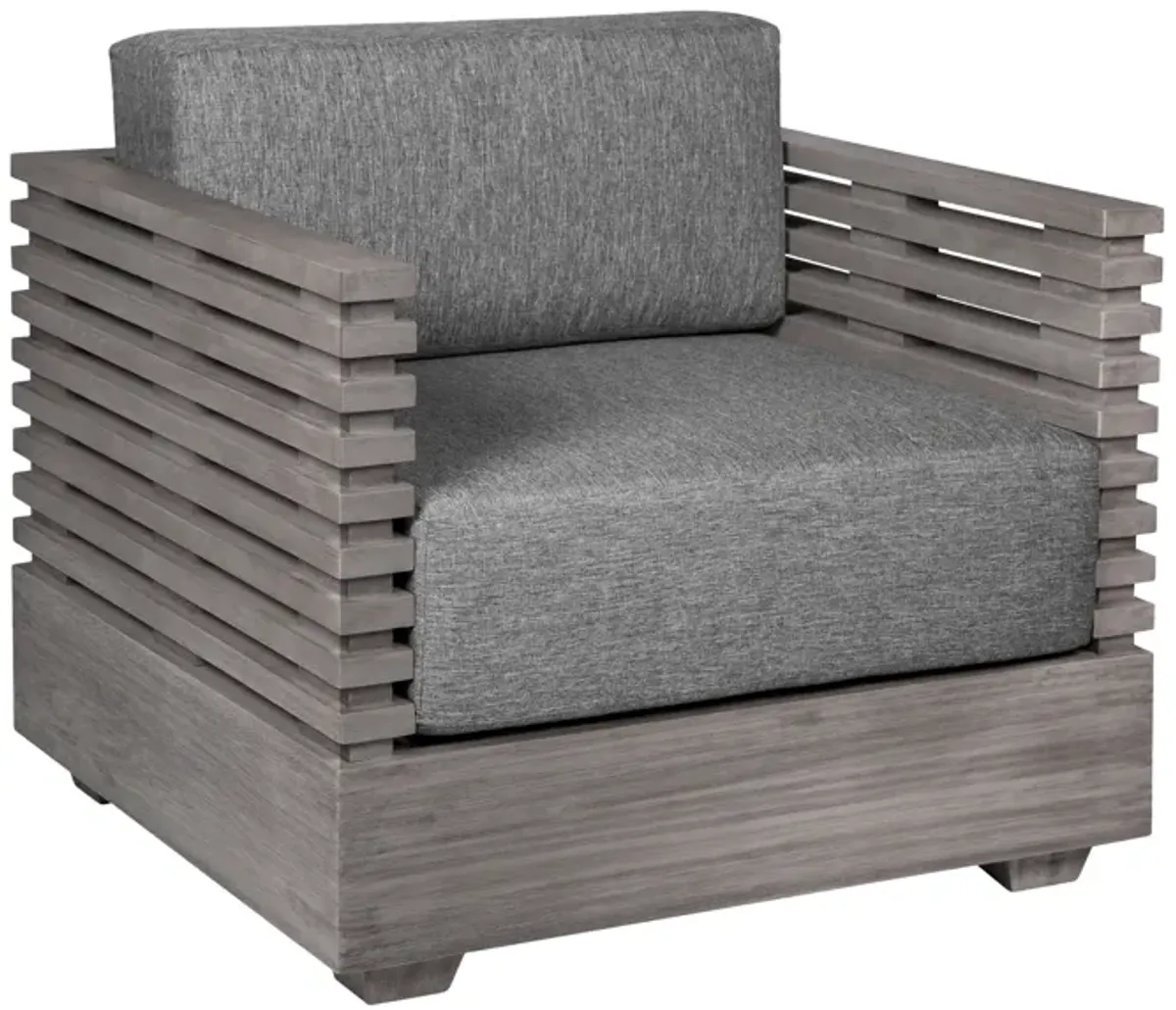 Vivid Outdoor Patio Chair in Gray Eucalyptus Wood with Gray Olefin Cushions