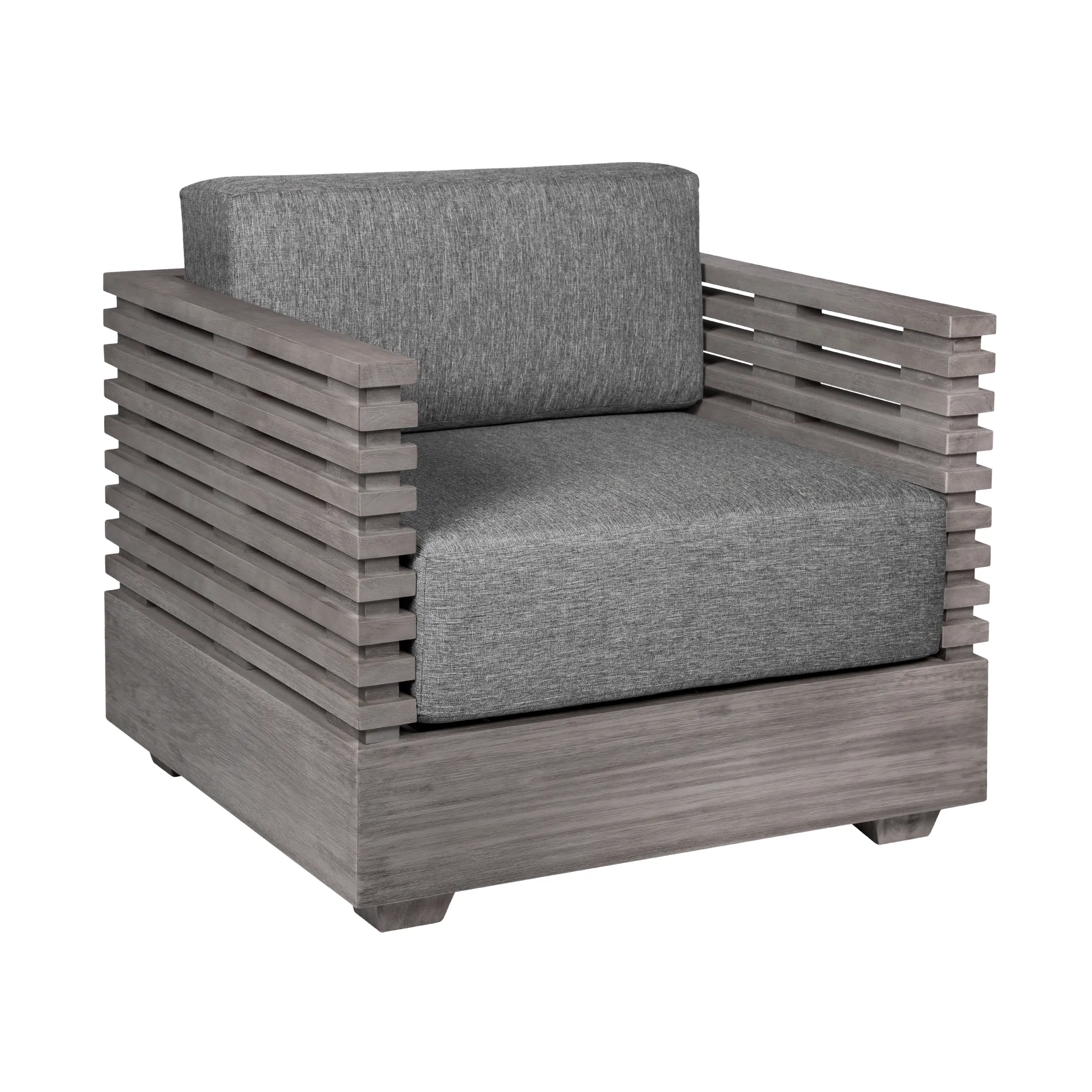 Vivid Outdoor Patio Chair in Gray Eucalyptus Wood with Gray Olefin Cushions