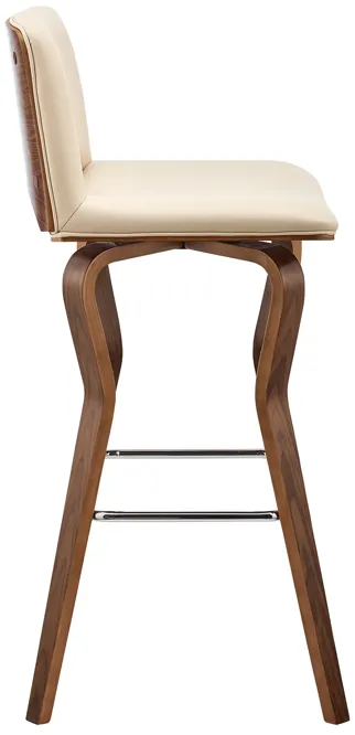 Gerty 26" Swivel Cream Faux Leather and Walnut Wood Bar Stool