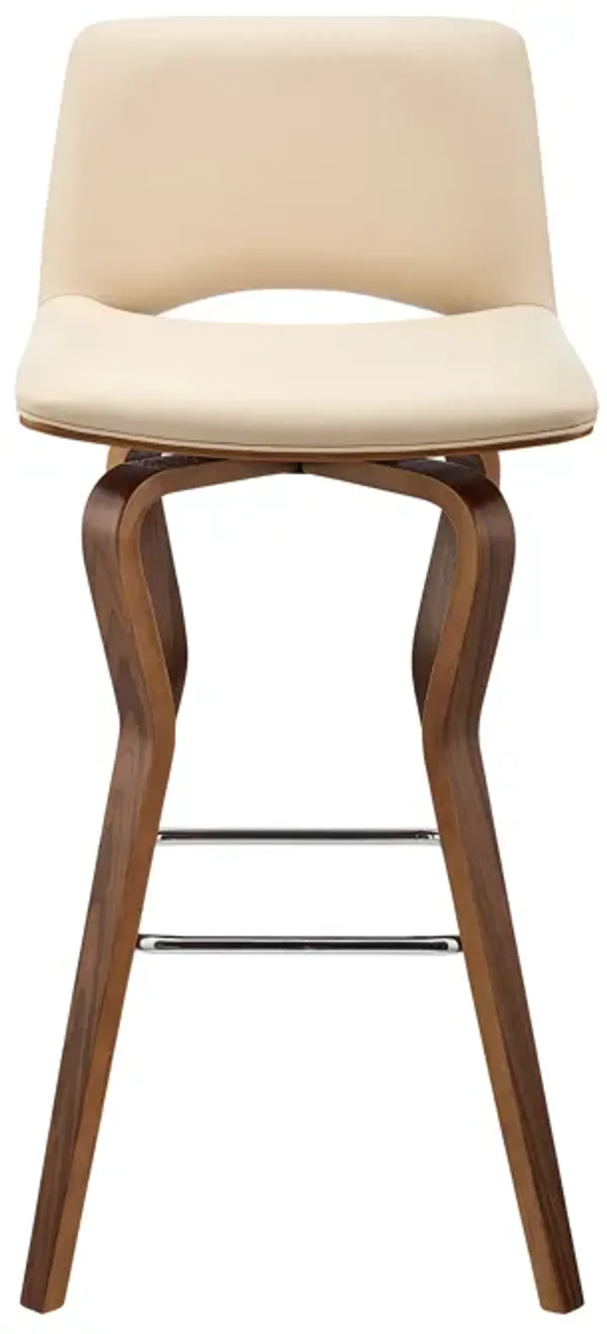 Gerty 26" Swivel Cream Faux Leather and Walnut Wood Bar Stool