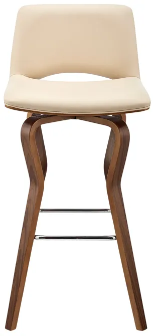 Gerty 26" Swivel Cream Faux Leather and Walnut Wood Bar Stool