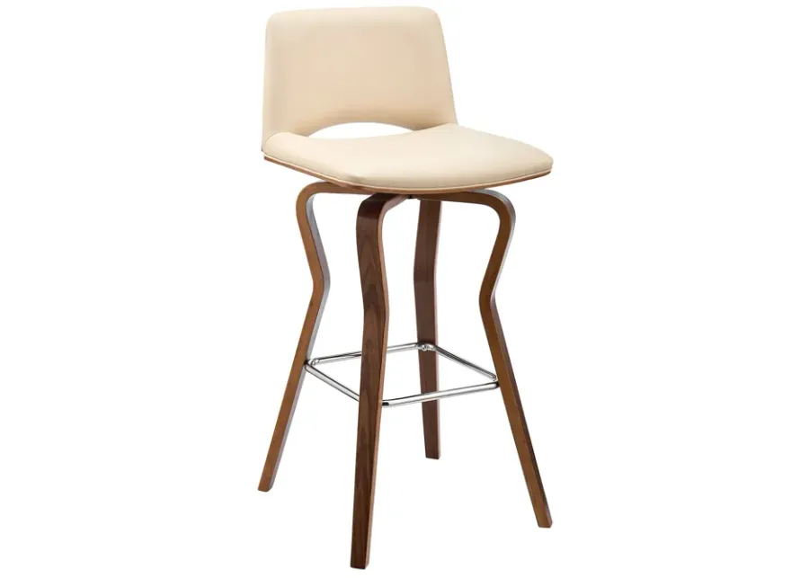 Gerty 26" Swivel Cream Faux Leather and Walnut Wood Bar Stool