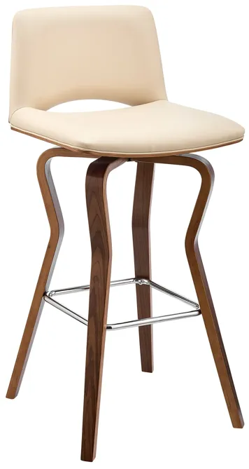 Gerty 26" Swivel Cream Faux Leather and Walnut Wood Bar Stool