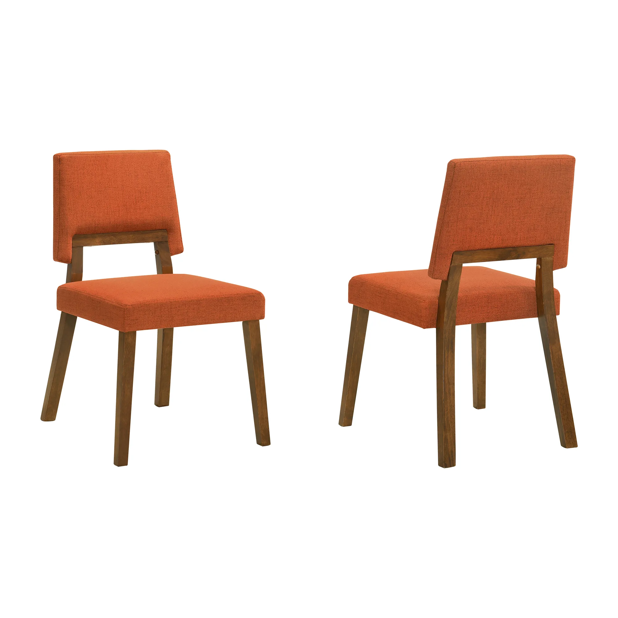 Channell Wood Dining Chair in Walnut Finish with Orange Fabric - Set of 2