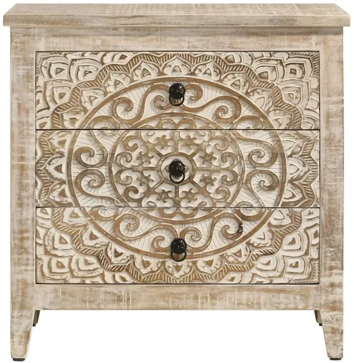 Mariska 3-drawer Wooden Accent Cabinet White Distressed