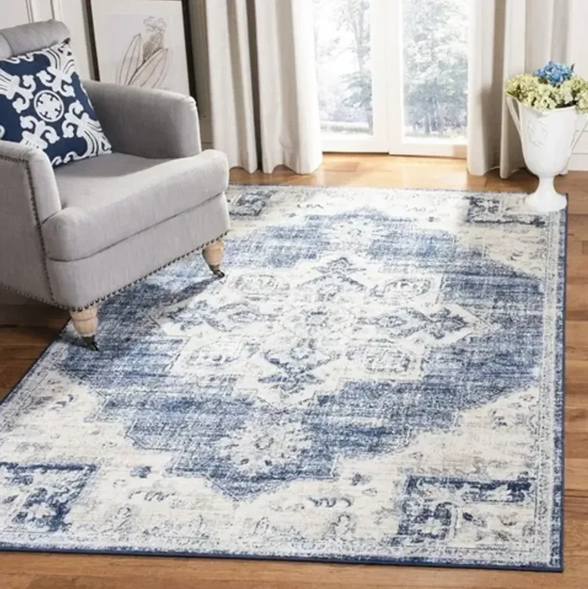 Brentwood 865 Ivory / Navy 3' X 3' Square Square Powerloomed Rug