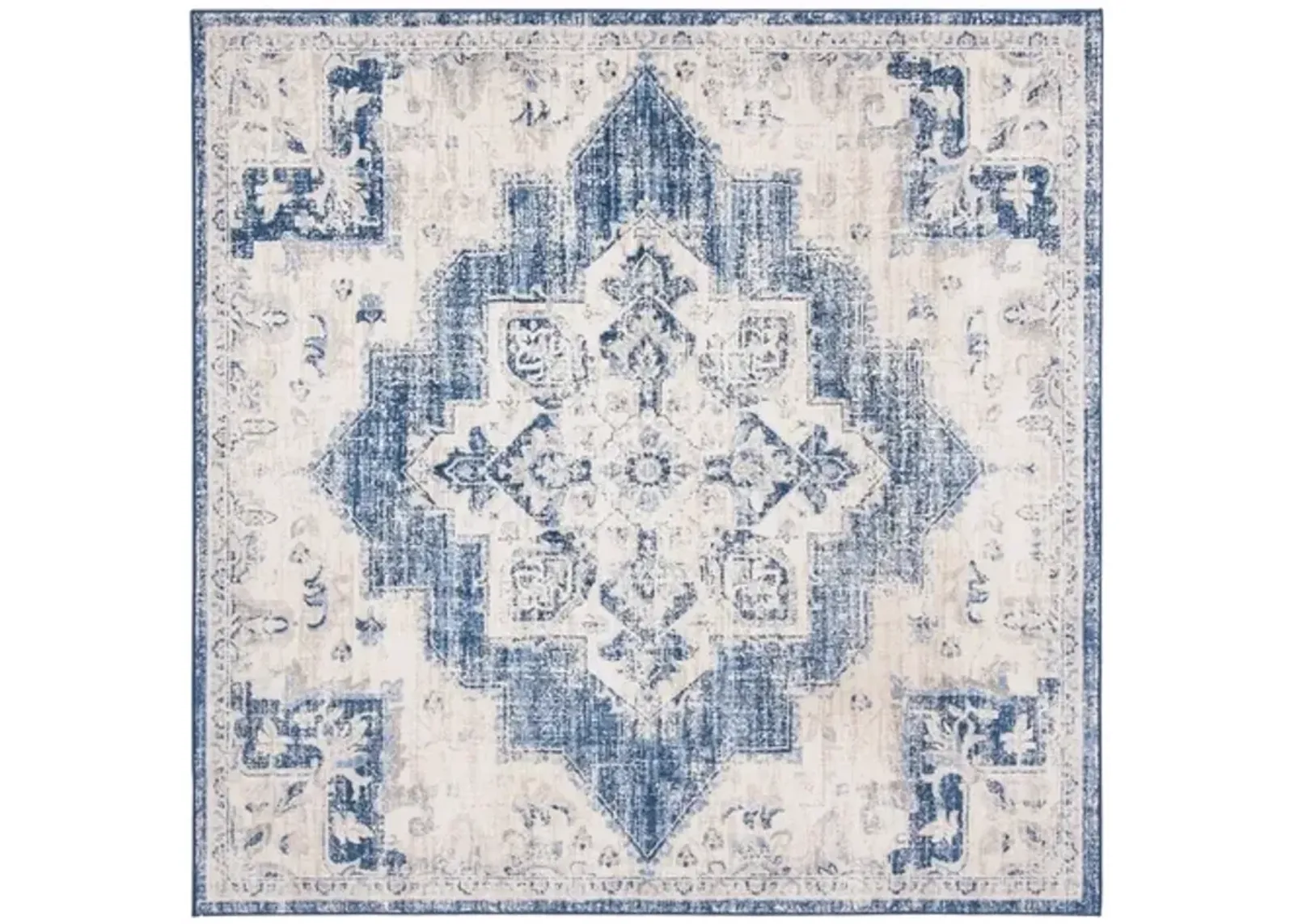 Brentwood 865 Ivory / Navy 3' X 3' Square Square Powerloomed Rug