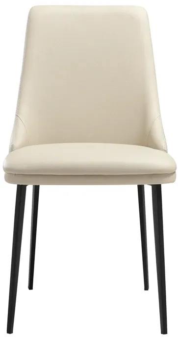 Genesis Upholstered Dining Chair in Beige Faux Leather with Black Metal Legs - Set of 2