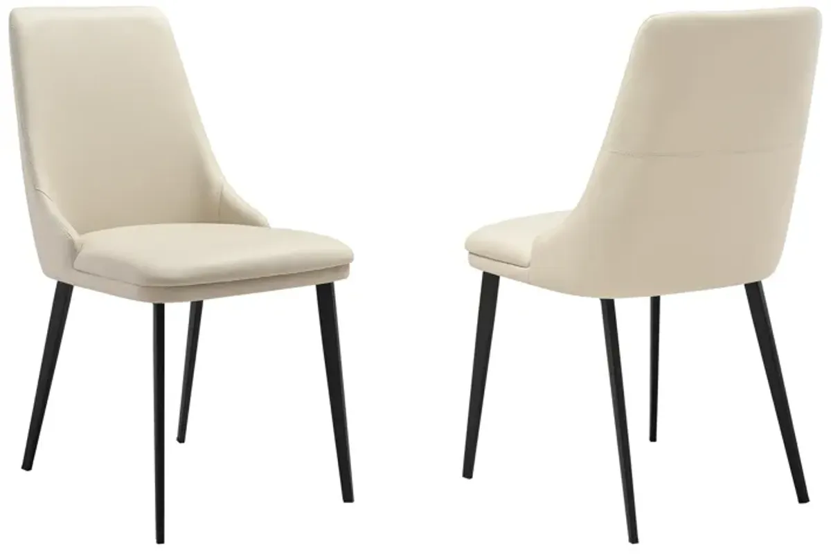 Genesis Upholstered Dining Chair in Beige Faux Leather with Black Metal Legs - Set of 2