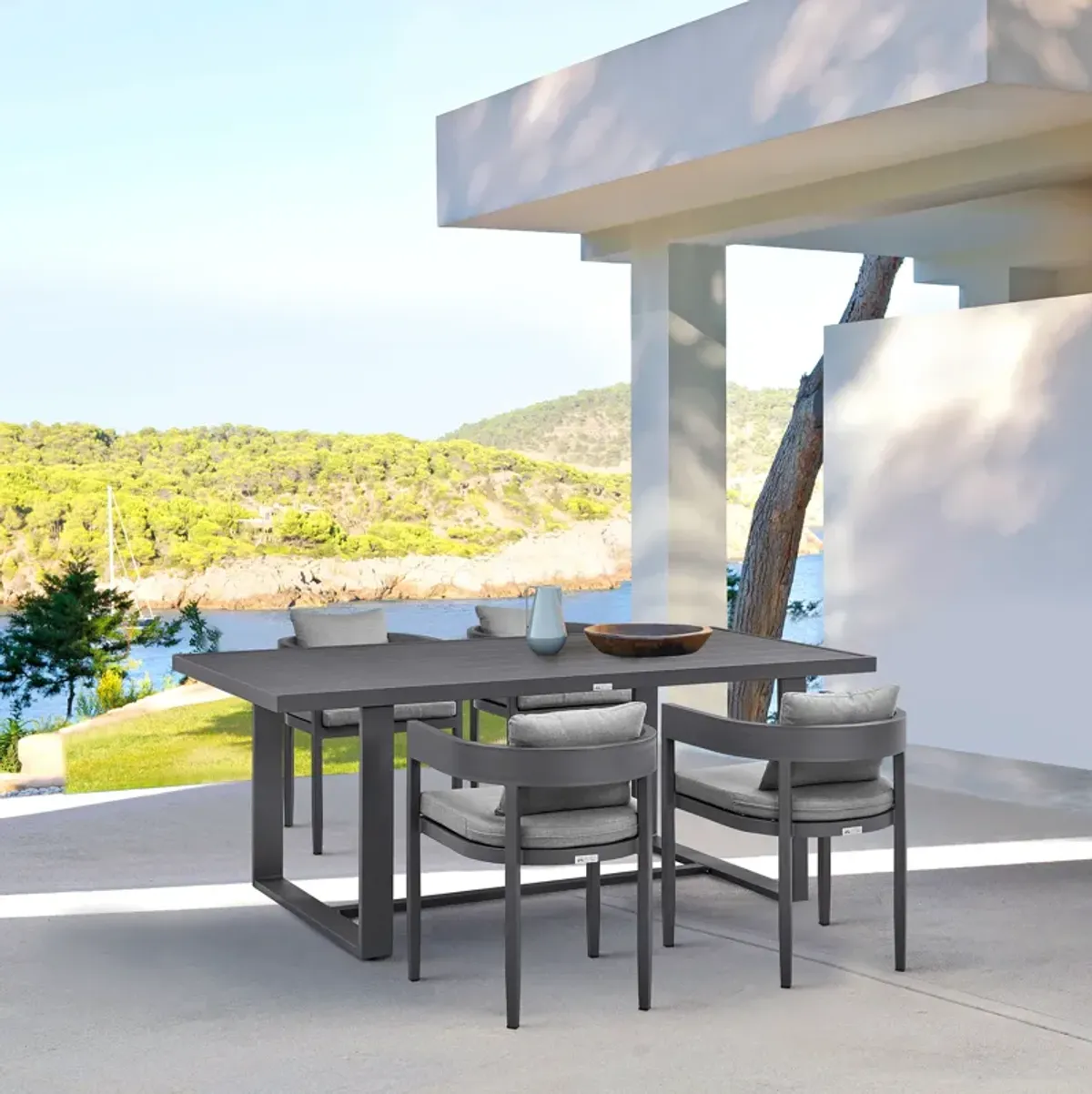 Menorca Outdoor Patio Dining Chairs in Aluminum with Grey Cushions - Set of 2