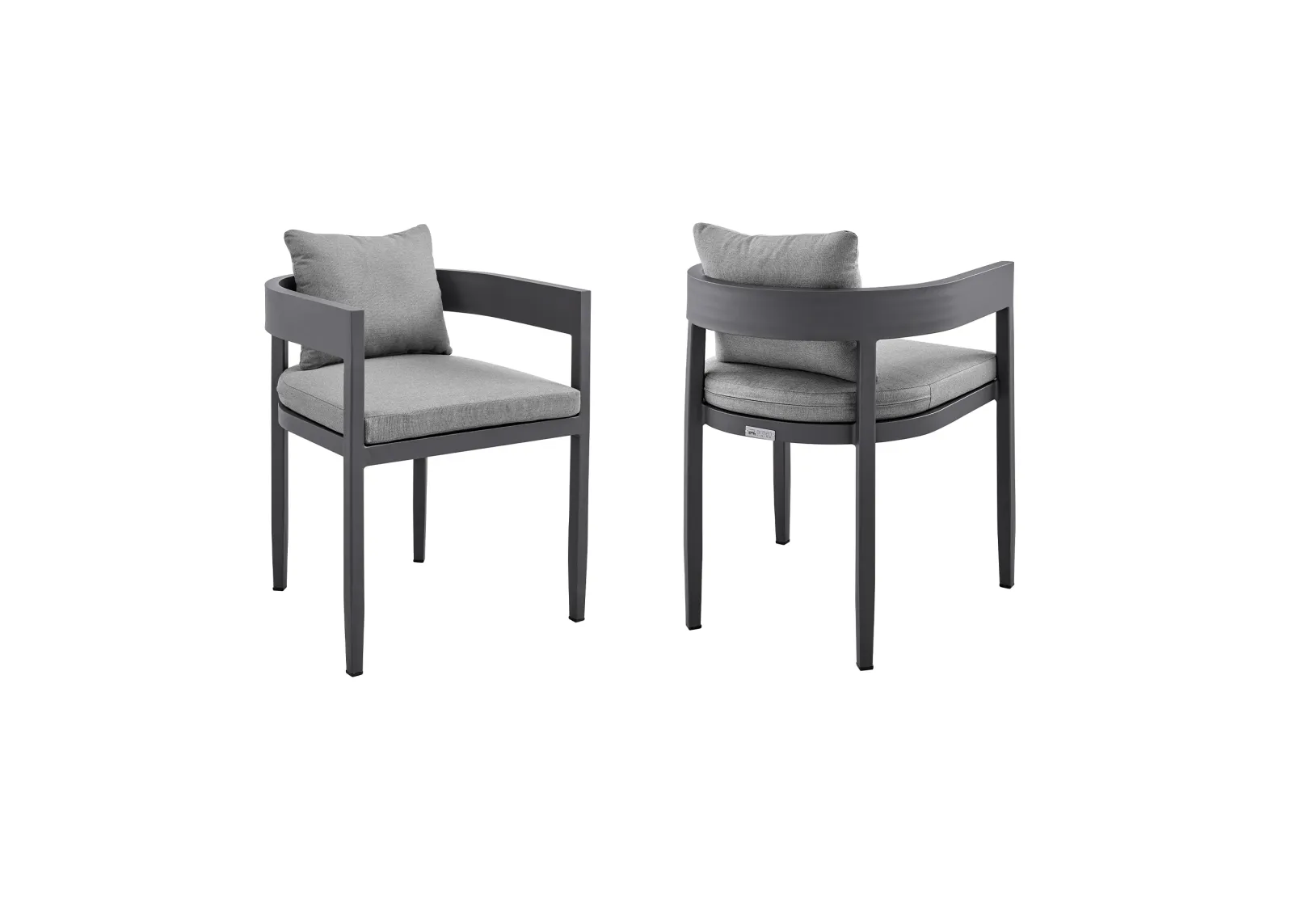 Menorca Outdoor Patio Dining Chairs in Aluminum with Grey Cushions - Set of 2