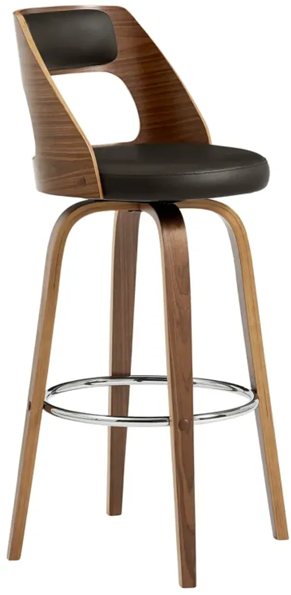 Axel 26" Swivel Counter Stool in Brown Faux Leather and Walnut Wood