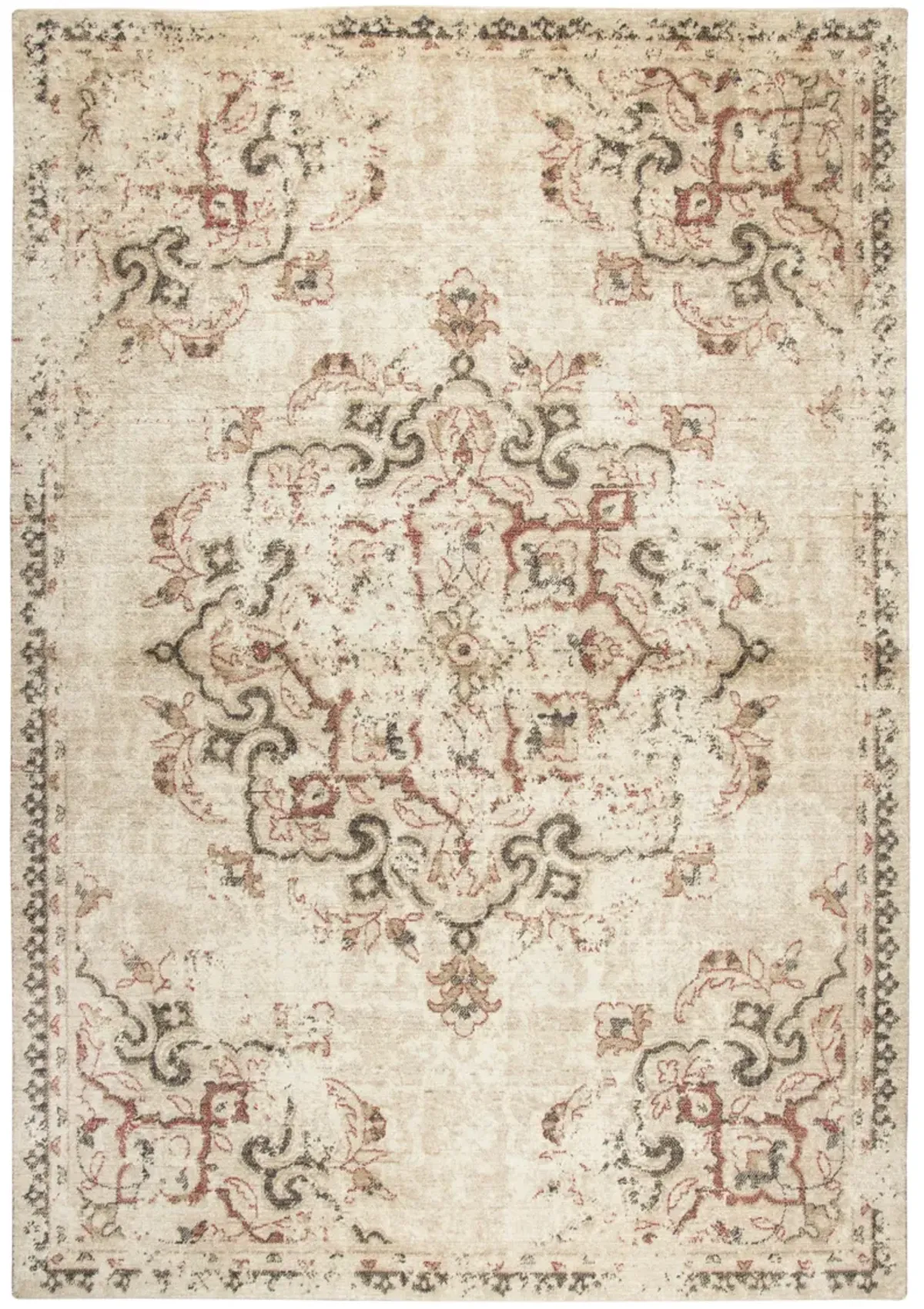 Gossamer Beige Medallion Distress 100% New Zealand Wool 2' x 3'  Rectangle Rug