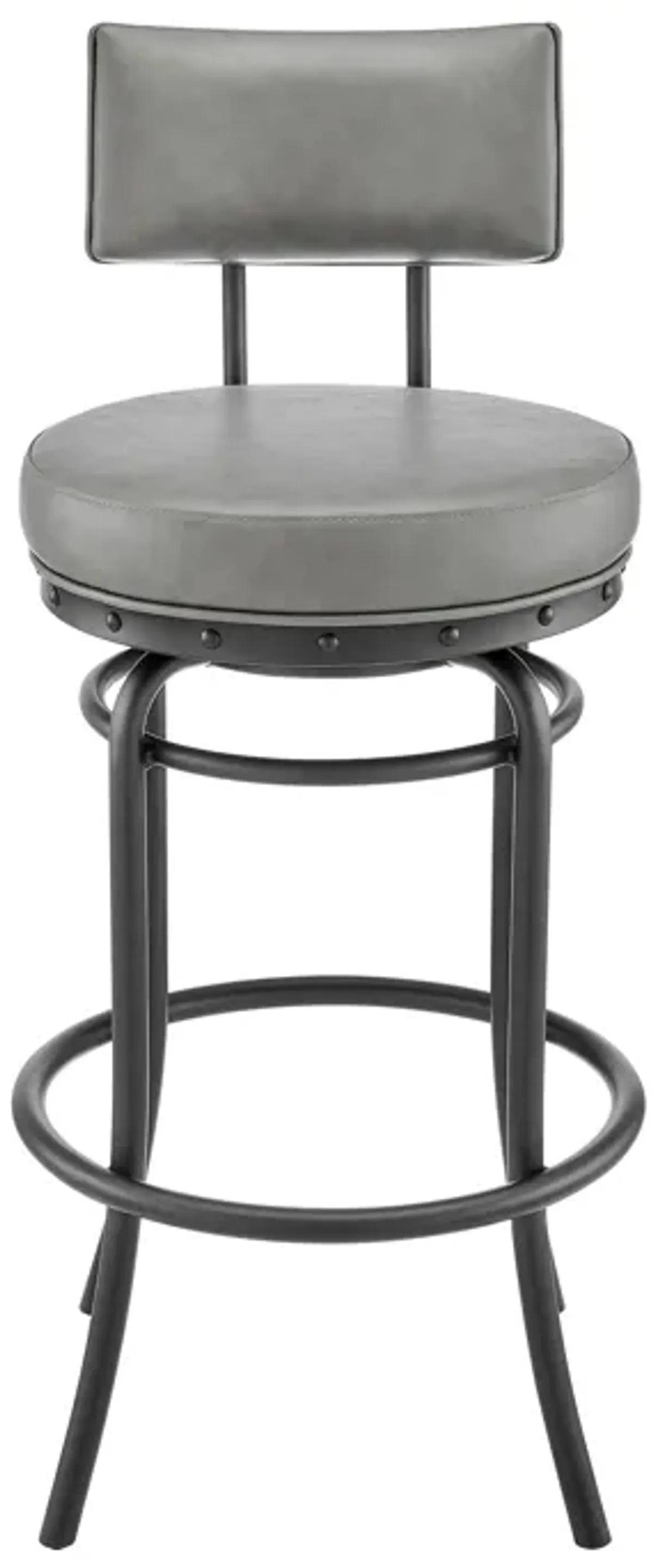 Rees Swivel Counter or Bar Stool in Black Finish with Gray Faux Leather