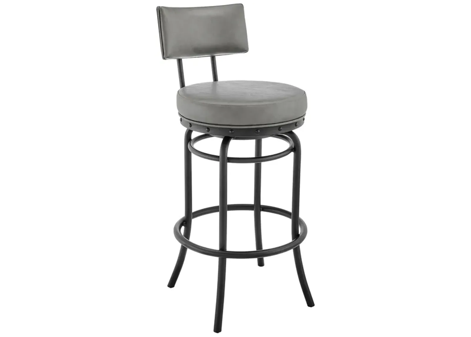 Rees Swivel Counter or Bar Stool in Black Finish with Gray Faux Leather