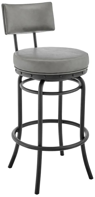 Rees Swivel Counter or Bar Stool in Black Finish with Gray Faux Leather