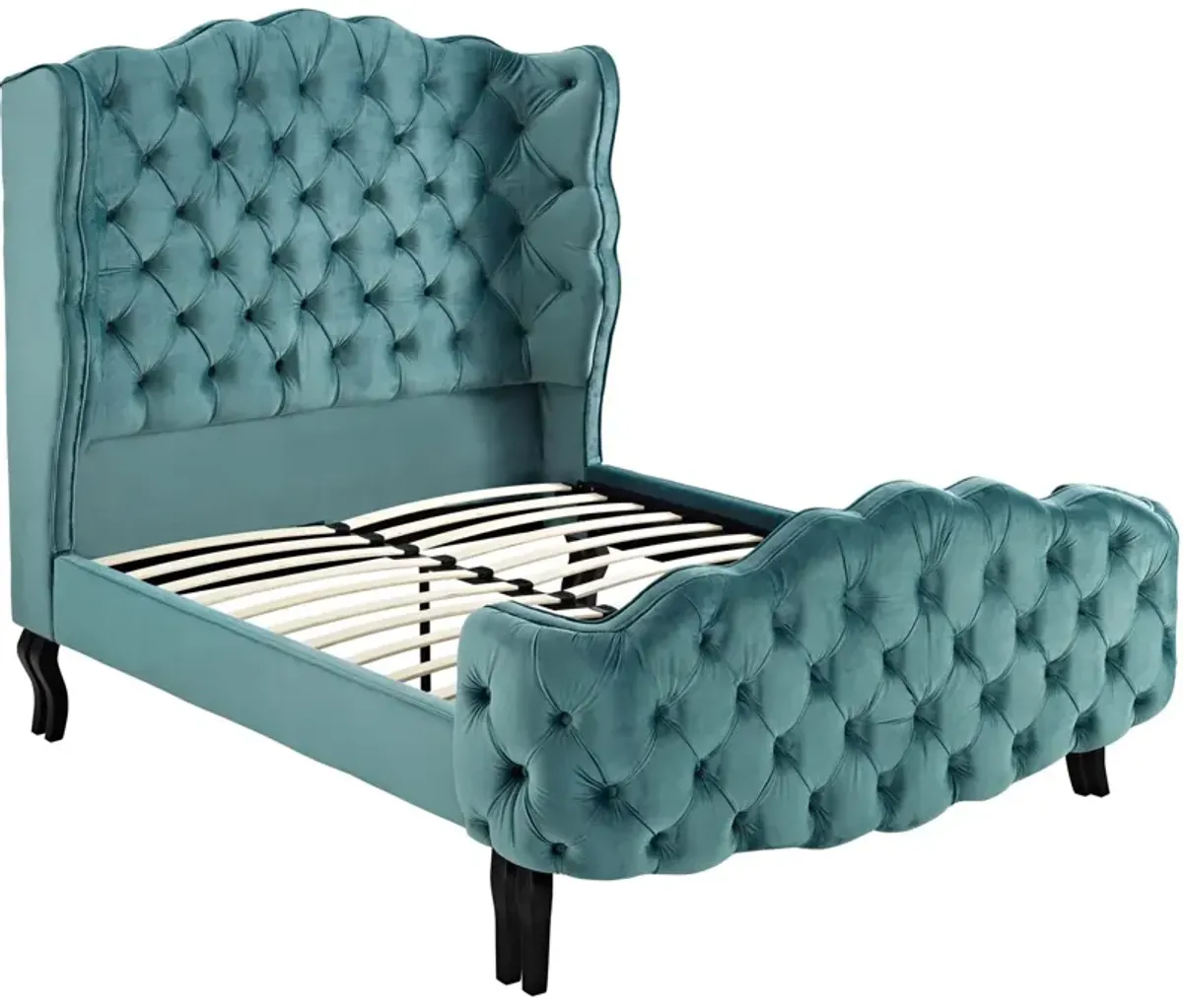 Violette Queen Tufted Wingback Performance Velvet Platform Bed